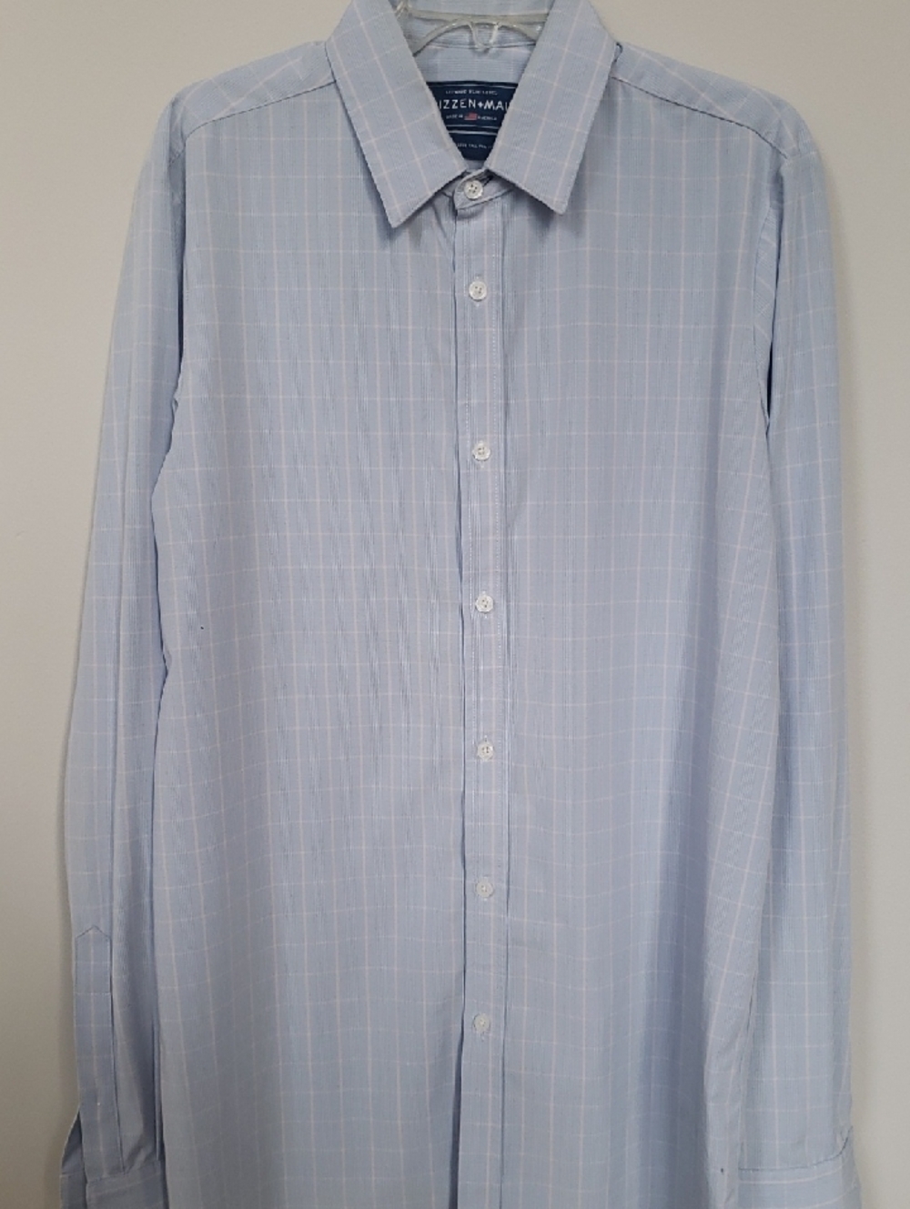 Mizzen+Main Shirt Mens LT Button Up Blue Windowpane Plaid Leeward Blue Label